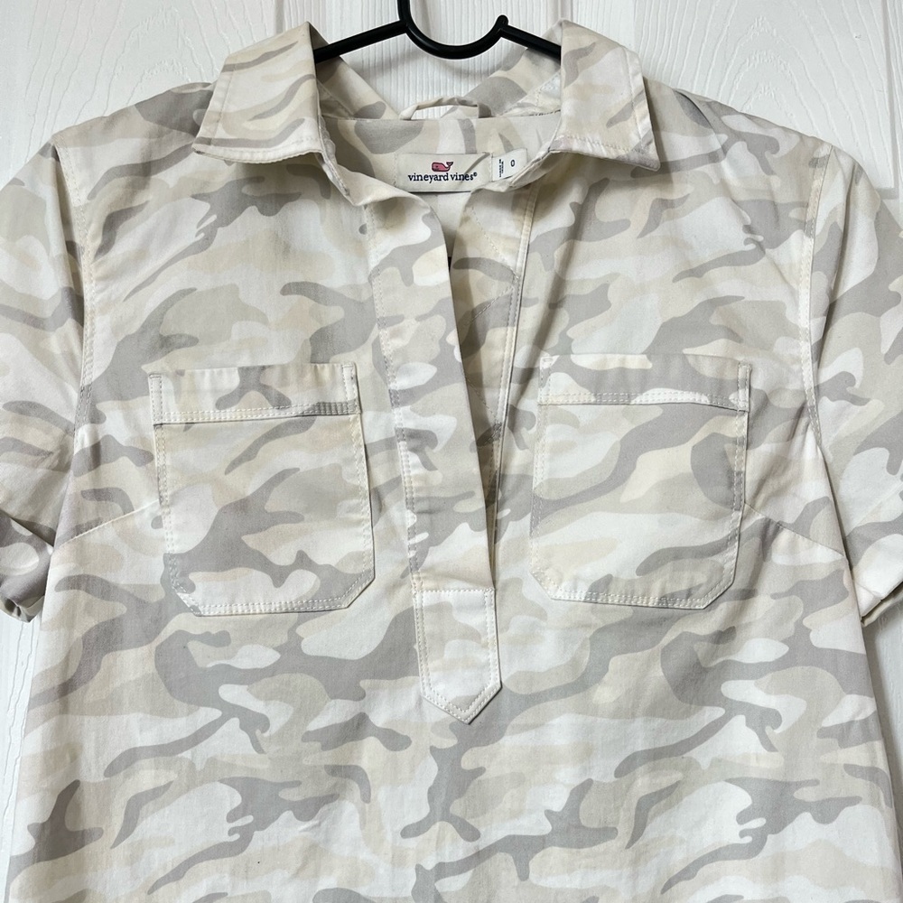 Vineyard Vines Margo Shirtdress Camo Cotton Gray Beige Size 0 - Picture 4 of 8